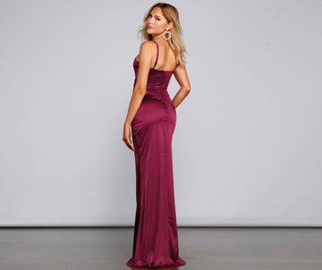 Evie Formal Ruched Satin Sleeveless Dress